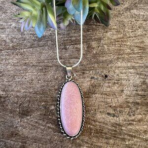 925 Sterling Silver Pink Opal gemstone Necklace Handmade womens Pendant